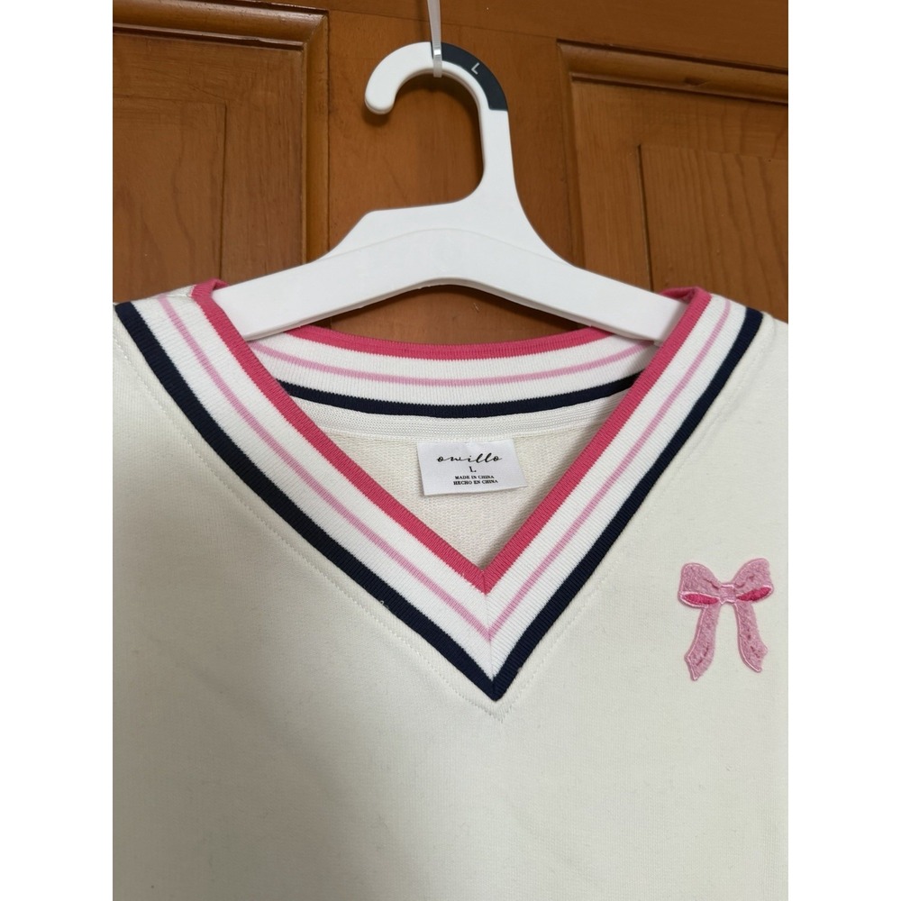 Girls' Owillo French Terry V-Neck Tennis Dress Preppy Size Large NWT Pink Bow - Picture 3 of 7